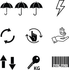 Logistics and Packaging Icons Set &ndash; Black and White Symbols for Shipping, Handling, Weather, Barcode and Delivery System
