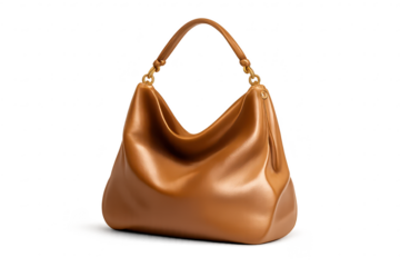 Elegant brown leather hobo bag with transparent background product shot