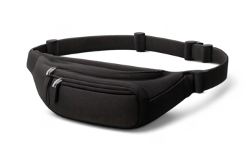 Black leather belt bag with transparent background for online sales