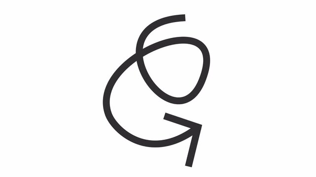 Animated minimalist hand-drawn swirl arrow icon isolated on a transparent background. Simple doodle line art pointer symbol. Creative directional navigation sign for a location in a cartoon animation.