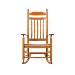 Traditional wooden rocking chair with wicker seat, isolated subject cut-out