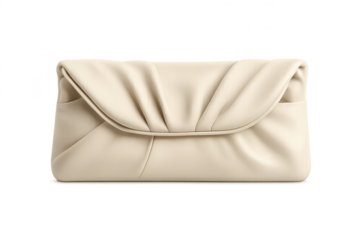 Elegant cream-colored clutch on transparent background, stylish design