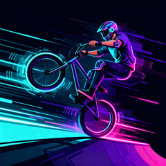 Obraz premium Cyber Futuristic Extreme Sport BMX – Neon Action Sports Vector