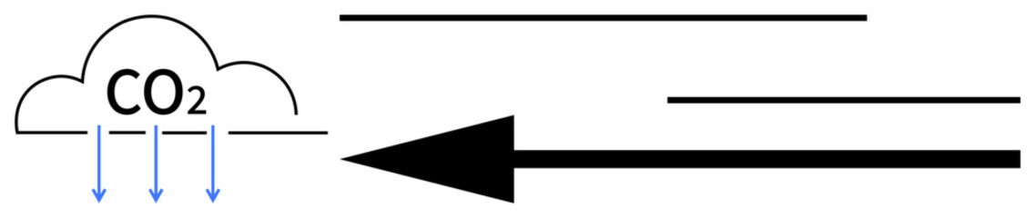 Obraz premium Carbon dioxide emission. Visual depiction of CO2 emissions with cloud and directional arrows. Carbon dioxide as a symbol of climate impact and energy use. For environmental studies, sustainability