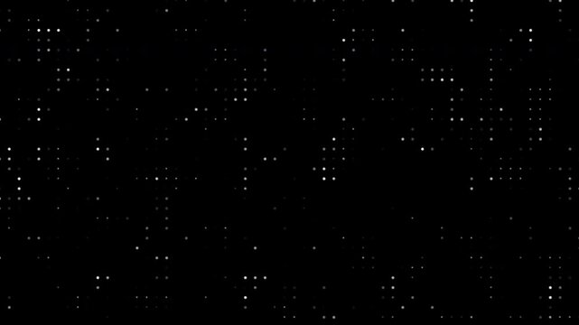 Monochrome white data pixel grid flickering on black abstract screen