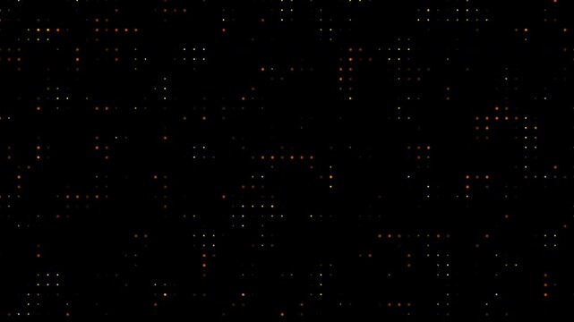 Abstract gold digital dot matrix flashing on dark technology background
