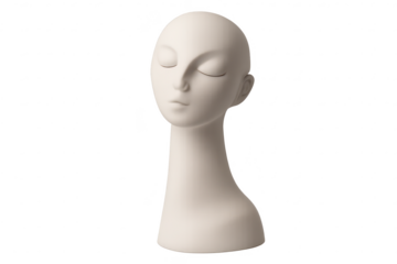 Mannequin head with closed eyes on a transparent background studio shot