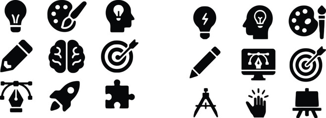 Set of creative thinking icons representing ideas innovation and solutions