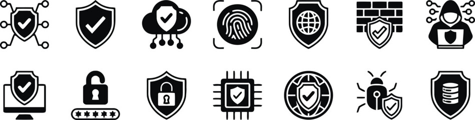 Set of cyber security icons data encryption internet protection vector illustration glyph style