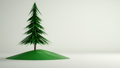 Low Poly Green Pine Tree on Hill 3D Render