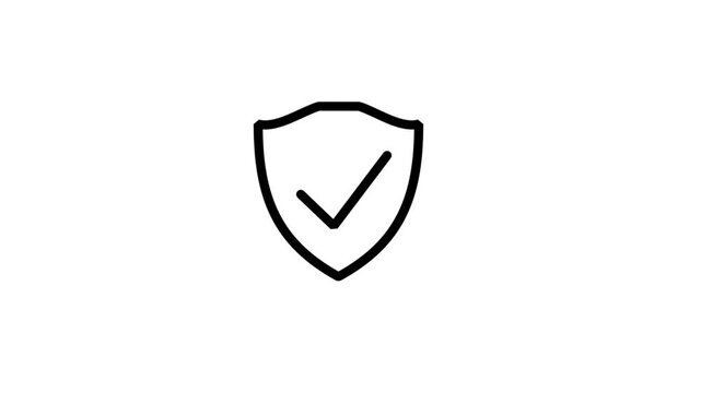 Simple animated shield icon with a checkmark, symbolizing verified security, guaranteed protection, safety compliance, or successful data encryption and trust.