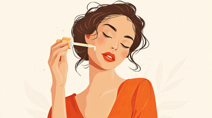 Young Woman Applying Serum for Skin Hydration with Dropper