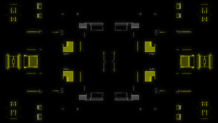 Futuristic Cyber HUD Interface Background with Glowing Tech Panels. Ideal for technology presentations, cybersecurity visuals, sci-fi user interfaces and modern high-tech design projects. 