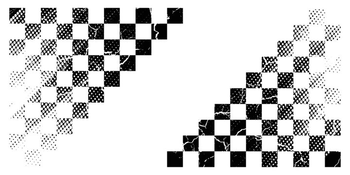 Race flag grunge background, car rally or motocross finish flag with vector checker pattern. Grunge race flag for car racing sport or bike speedway, motorsport