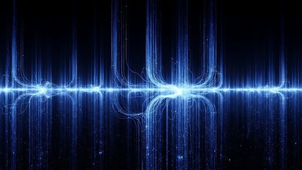 Futuristic abstract blue background loop featuring glowing light rays and motion wave patterns on a dark space backdrop for high-tech digital art illustration