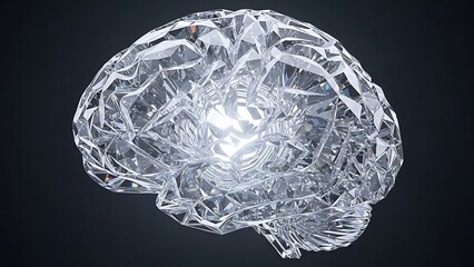 3d rendered illustration of an abstract human brain model featuring crystal glass anatomy and gold accents isolated on a white background