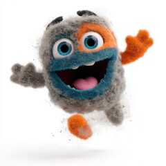 A joyful monster with a goofy smile dances energetically against a clean white backdrop, showcasing pure happiness and whimsy.