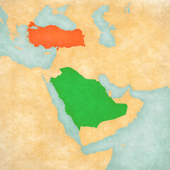 Map of Middle East - Saudi Arabia and Turkey