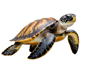 Obraz premium Sea turtle gliding through clear water with patterned shell and flippers in motion