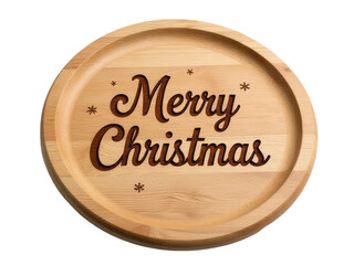 A traditional wooden plate with the festive message 'Merry Christmas' for holiday decoration or gift wrapping