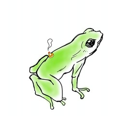 お灸をするカエル