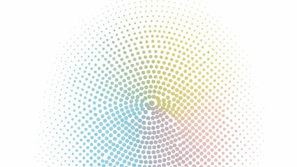 Vibrant rainbow spiral pattern with colorful dots on white background