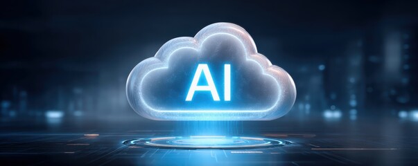 Artificial intelligence in cyberspace. digital cloud symbol featuring "AI," representing artificial intelligence and cloud computing technology.