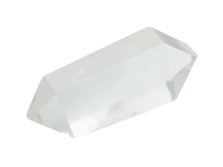 A single white crystal sits on a white surface, perfect for abstract or minimalist designs