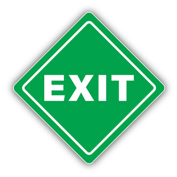 Exit sign (green and white diamond shape) for construction sites, road warning prevention or employee protection. Transparent background.
