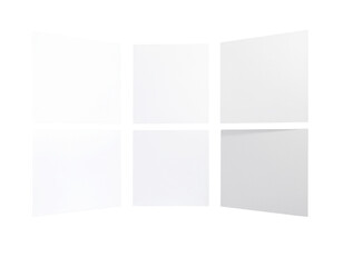 Six blank white cards arranged in a curved gallery wall with soft shadows
