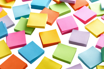 Strategic roadmap session using multiple post-it notes isolated on transparent background