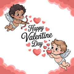 Happy valentine day greeting with cartoon cupid