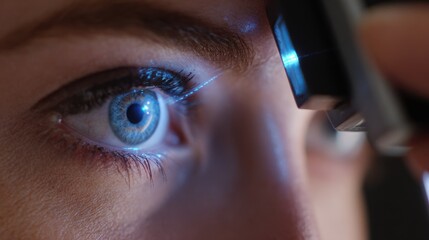 Medium shot of a person positioning their eye for an iris scan device at a highsecurity checkpoint emphasizing precision and safety.