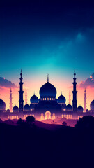 Tranquil Mosque Silhouette Against a Vibrant Twilight Sky