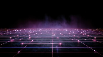 暗闇に浮かぶ未来的なネットワークグリッドとデジタル通信の抽象的背景