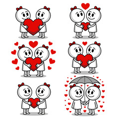 Couple holding heart together in various romantic scenes