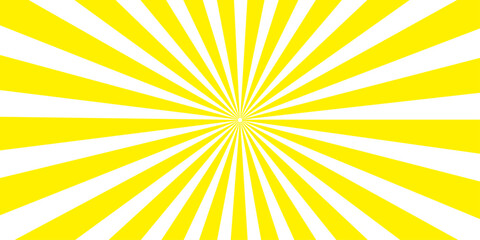 An abstract summer sunburst background featuring bright yellow and orange sun rays in a radial sunshine design to illustrate a hot sunny sunrise or starburst beam