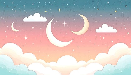 Dreamy Night Sky with Crescent Moon.