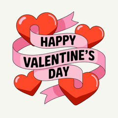 Happy valentine's day greeting with hearts and ribbon