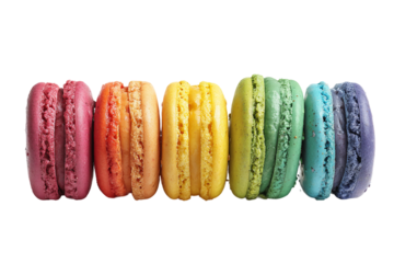 Vibrant rainbow macaron dessert display isolated on transparent background