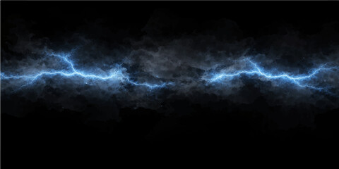 Abstract smoke and lightning texture creates a dark storm background with blue fire clouds and bright motion explosions in a night sky backdrop