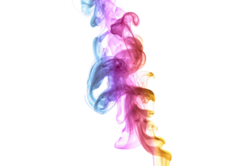 Artistic rainbow smoke swirl composition isolated on transparent background