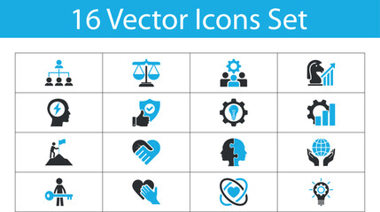 Core Values and Business Concepts Icon Set. Business and management icons. business and strategy icons