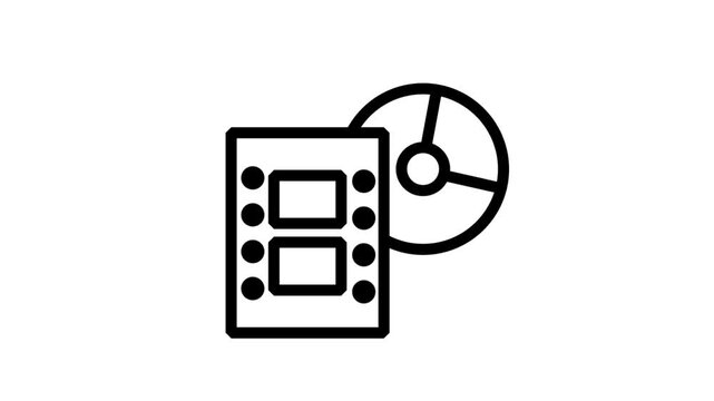 Film reel icon combined with a pie chart, representing media analytics, video marketing statistics, content performance, and entertainment research.