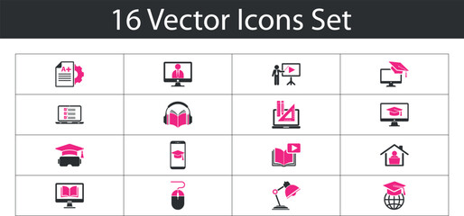 Online education icons. online education and learning concepts. digital learning, including graduation 
caps, computers, books. Ideal for educational technology and e-learning platforms