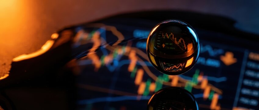 Oil Market Reflection in Sphere: Uncertainty in Petroleum Trading, oil price surge, energy crisis, inflation and recession concept - Powered by Adobe