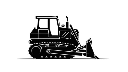 Heavy equipment bulldozer icon, tracked tractor silhouette vector illustration. © Hafiz