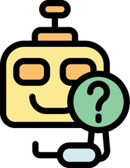 Obraz premium Smiling chatbot character displaying question mark, symbolizing online support, answering faqs, and providing helpful information