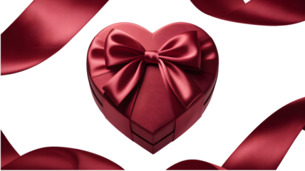 Red heart shaped gift box with ribbon isolated on transparent background
