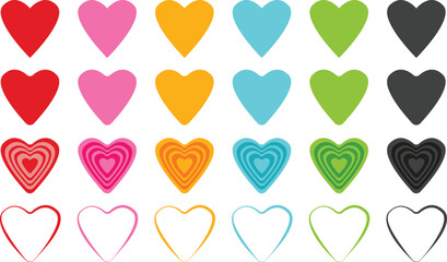 Colorful Heart Icon Set Love Symbol Vector Collection